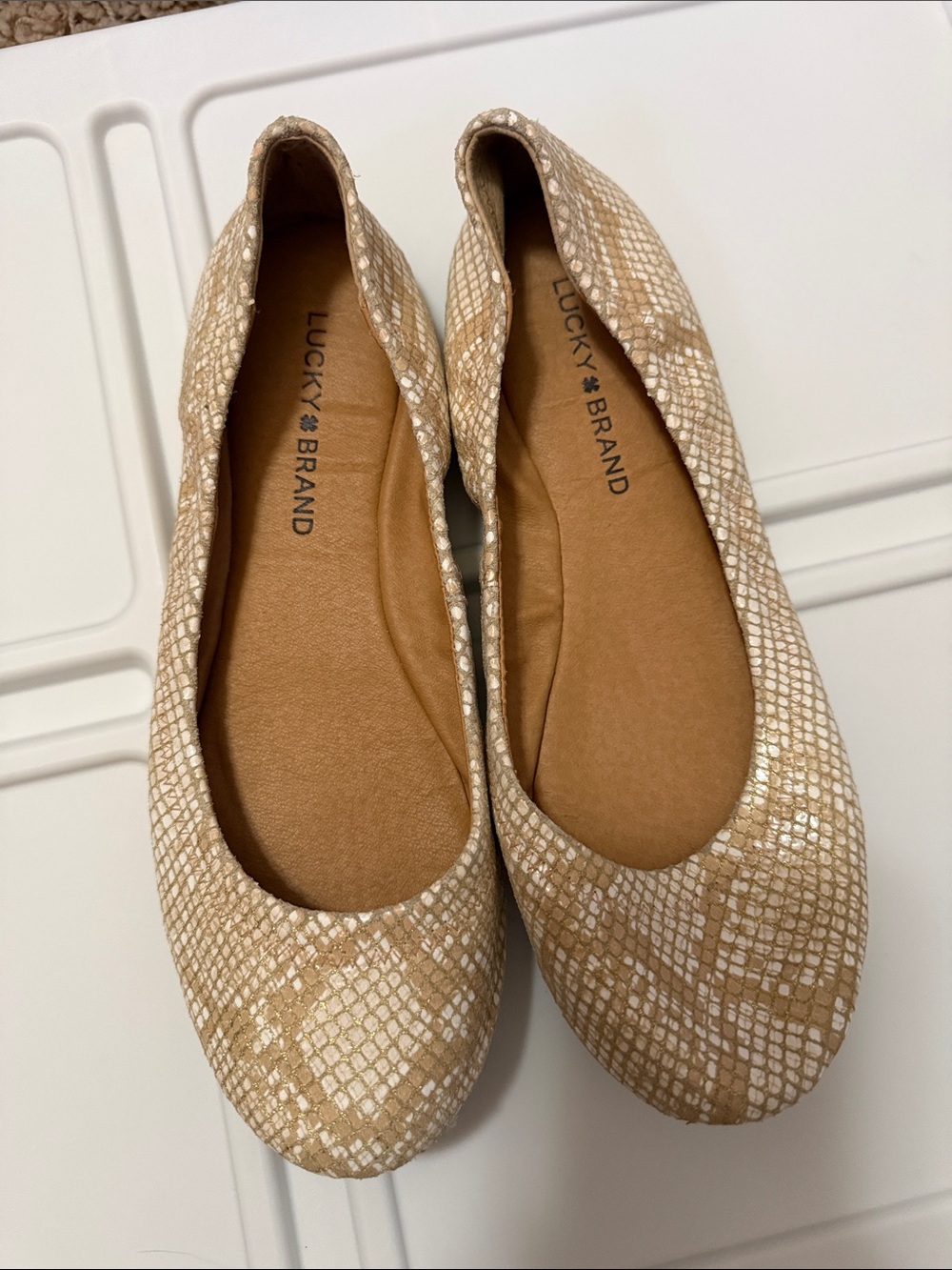 Women’s Lucky Brand Tan Snake-Print Ballet Flats